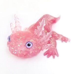 Pink glittery axolotl figurine collectible home decor handmade resin new